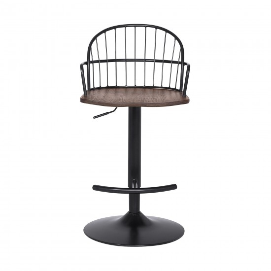 Edward Adjustable Walnut Glazed Barstool in Black Powder Coated Finish