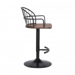 Edward Adjustable Walnut Glazed Barstool in Black Powder Coated Finish