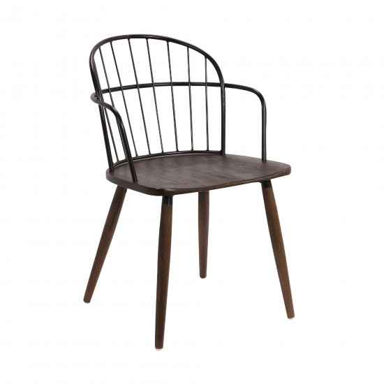 Bradley Steel Framed Side Chair in Black Finish & Walnut Glazed Wood