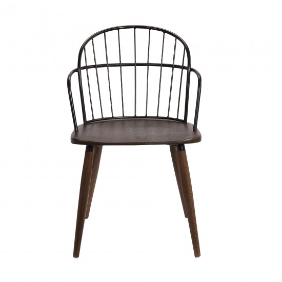 Bradley Steel Framed Side Chair in Black Finish & Walnut Glazed Wood