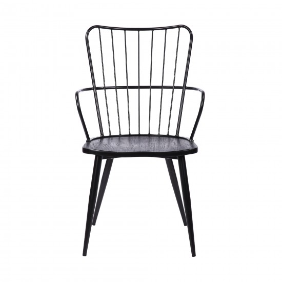 Parisa High Back Steel Framed Side Chair in Black Finish and Black Brushed Wood