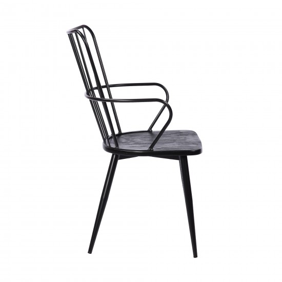 Parisa High Back Steel Framed Side Chair in Black Finish and Black Brushed Wood