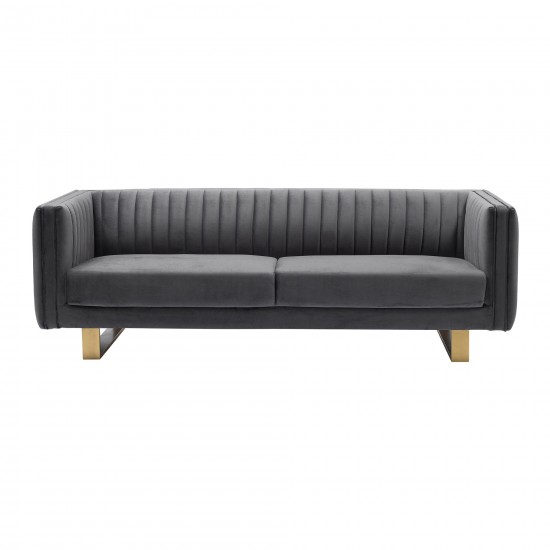 Delilah Dark Gray Velvet Sofa with Matte Gold Legs