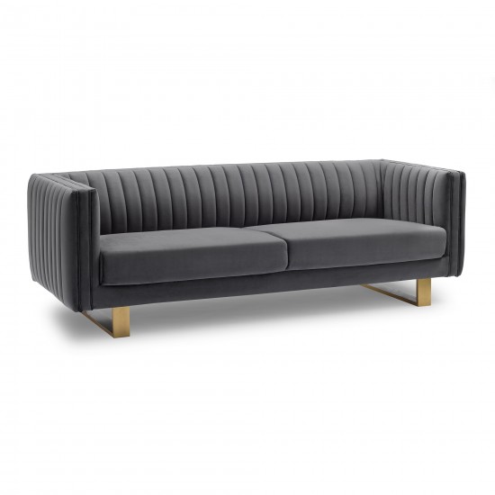 Delilah Dark Gray Velvet Sofa with Matte Gold Legs