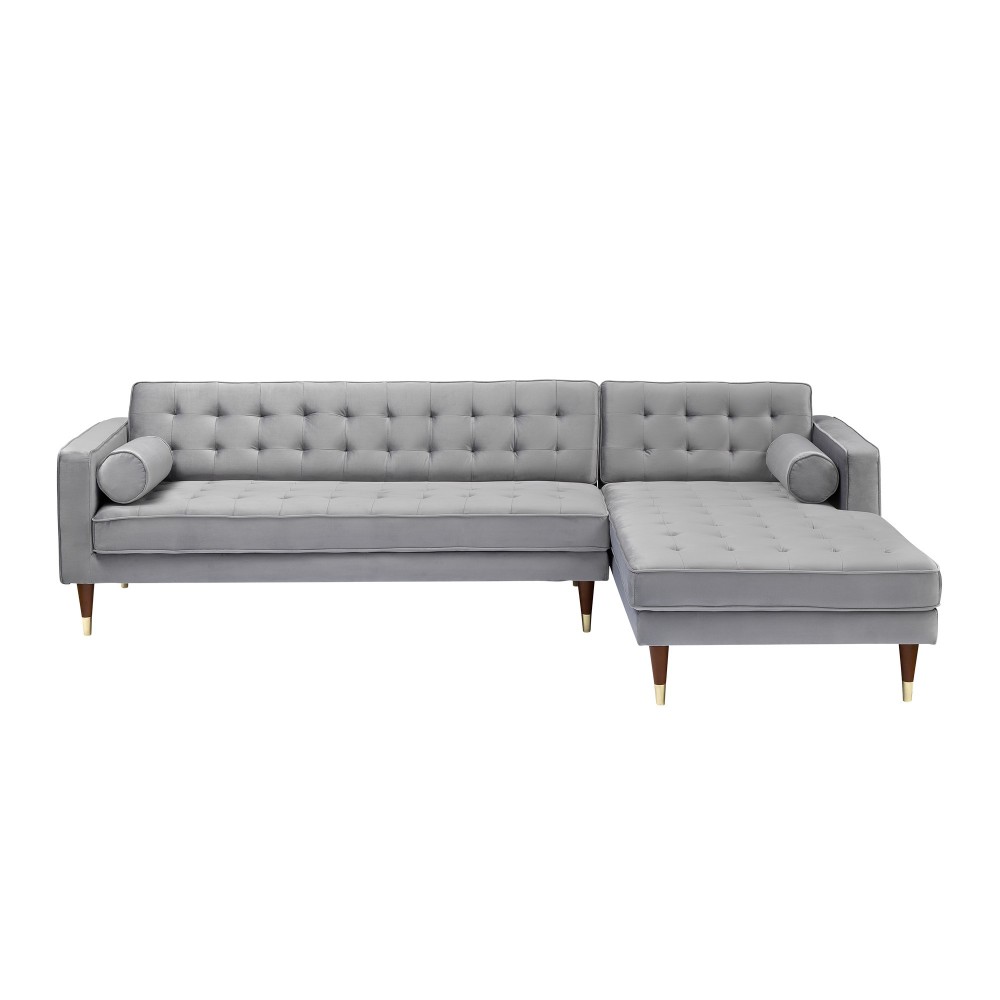 Somerset Gray Velvet Mid Century Modern Right Sectional Sofa