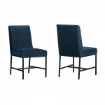 Napoli Blue Velvet and Black Leg Modern Accent Dining Chair- Set of 2