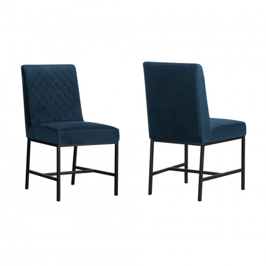 Napoli Blue Velvet and Black Leg Modern Accent Dining Chair- Set of 2