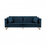 Lenox Blue Velvet Modern Sofa with Brass Legs