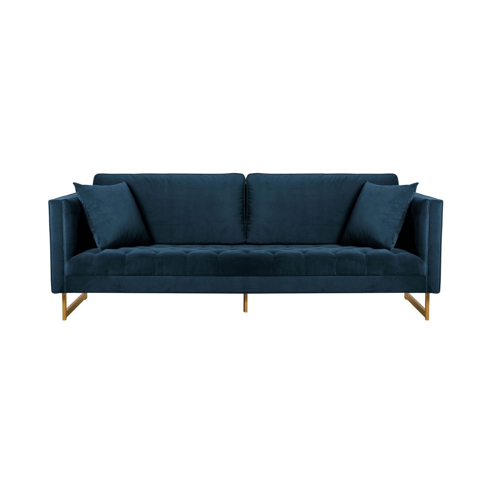 Lenox Blue Velvet Modern Sofa with Brass Legs