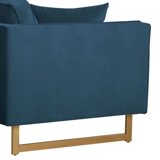 Lenox Blue Velvet Modern Sofa with Brass Legs