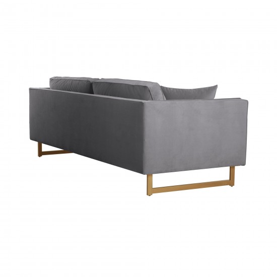 Lenox Gray Velvet Modern Sofa with Brass Legs