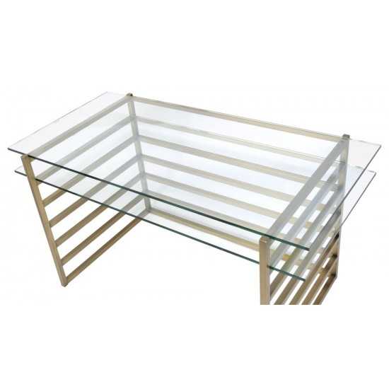 ACME Shona Desk, Antique Gold & Clear Glass