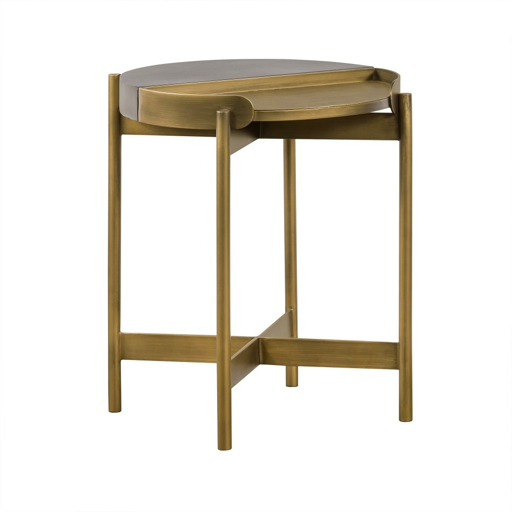 Dua Gray Concrete End Table with Antique Brass Dua Gray Concrete End Table with Antique Brass