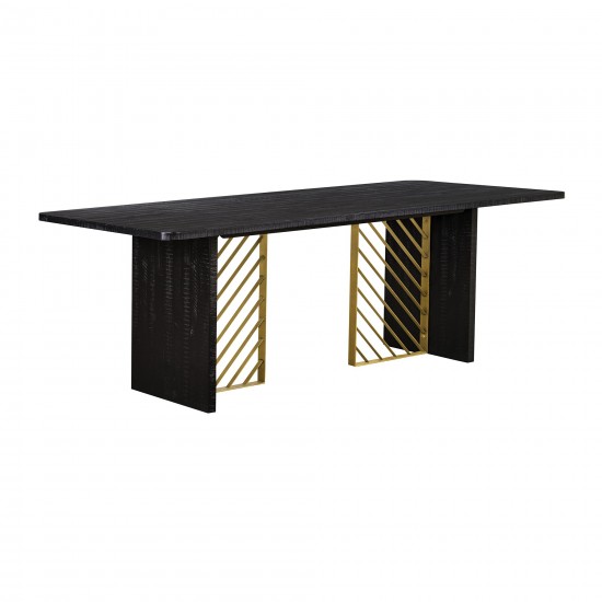 Monaco Black Wood Dining Table with Antique Brass Accent