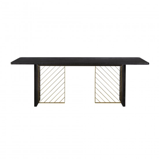 Monaco Black Wood Dining Table with Antique Brass Accent