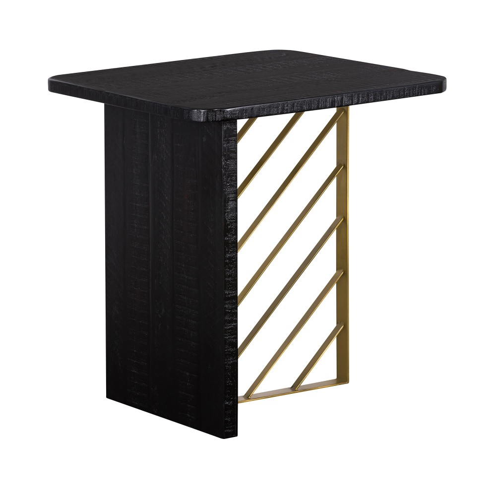 Monaco Black Wood Side Table with Antique Brass Accent