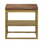 Faye Rustic Brown Wood Side table with Shelf and Antique Brass Base