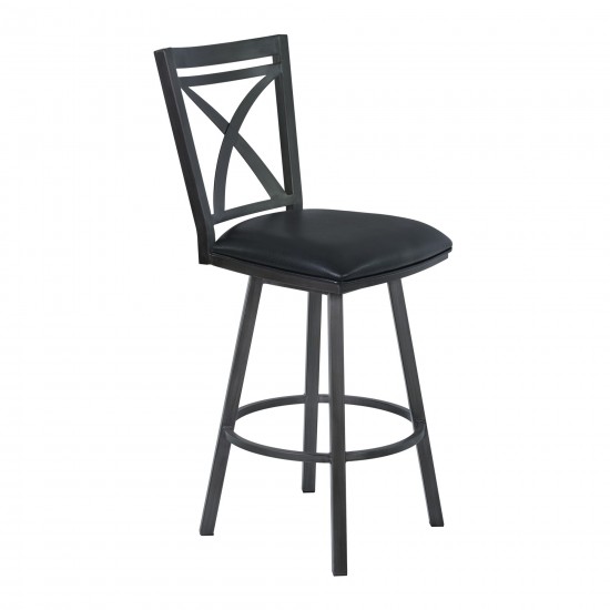 Nova 26" Counter Height Metal Swivel Barstool in Ford Black Pu & Mineral Finish