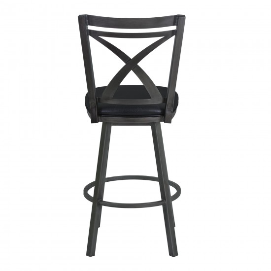 Nova 26" Counter Height Metal Swivel Barstool in Ford Black Pu & Mineral Finish