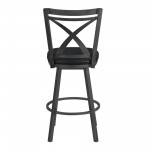 Nova 30" Bar Height Metal Swivel Brastool in Ford Black Pu and Mineral Finish