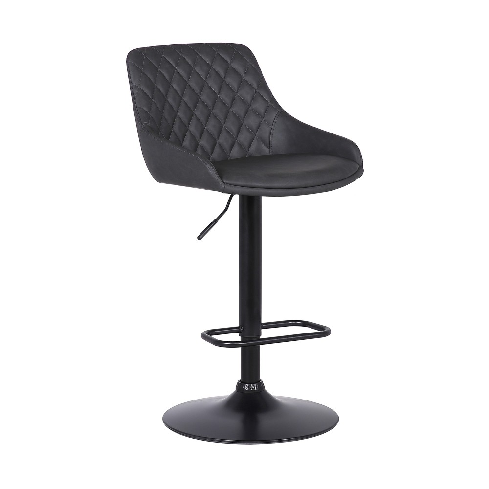 Anibal Adjustable Height Swivel Grey Faux Leather and Black Metal Bar Stool