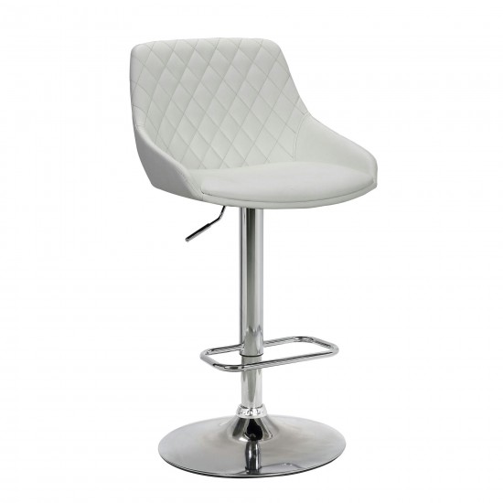Anibal Adjustable Height Swivel White Faux Leather and Chrome Bar Stool
