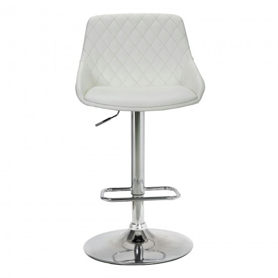 Anibal Adjustable Height Swivel White Faux Leather and Chrome Bar Stool