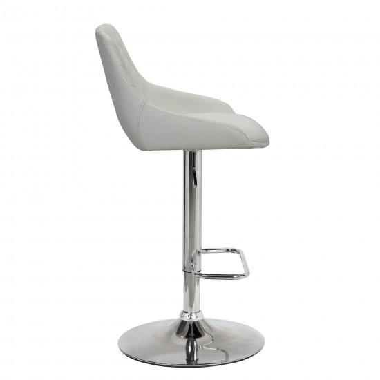 Anibal Adjustable Height Swivel White Faux Leather and Chrome Bar Stool