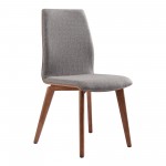 Archie Mid-Century Dining Chair in Walnut Finish and Gray Fabric - Set of 2