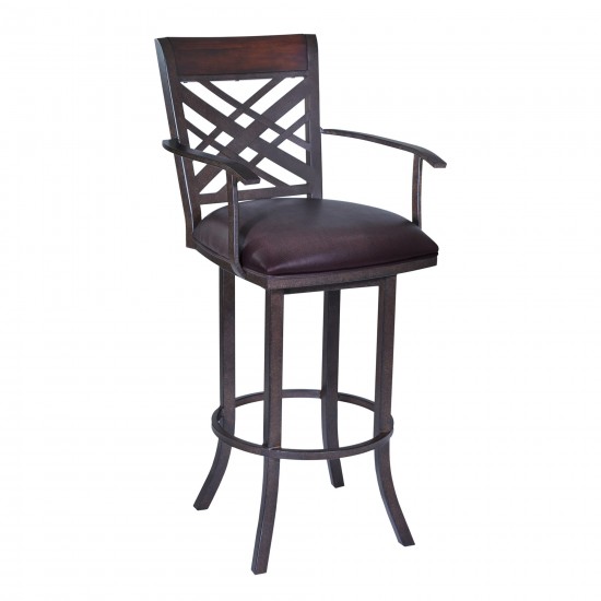 Tahiti 26" Arm Barstool in Auburn Bay finish with Brown Pu upholstery