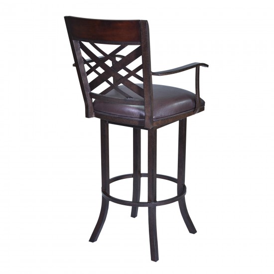 Tahiti 26" Arm Barstool in Auburn Bay finish with Brown Pu upholstery