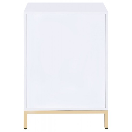 ACME Ottey Cabinet, White High Gloss & Gold