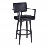 Balboa 30" Bar Height Swivel Black Faux Leather and Metal Bar Stool w/ Arms