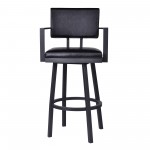 Balboa 30" Bar Height Swivel Black Faux Leather and Metal Bar Stool w/ Arms