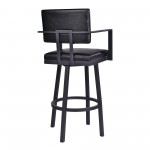 Balboa 30" Bar Height Swivel Black Faux Leather and Metal Bar Stool w/ Arms