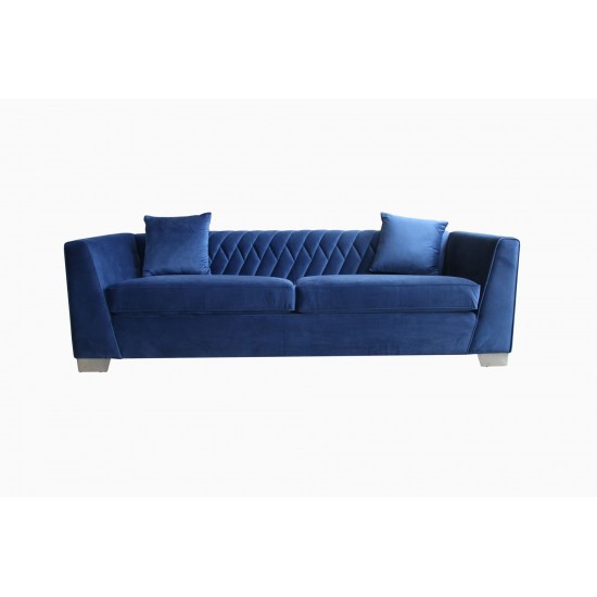 Cambridge Contemporary Sofa in Brushed Stainless Steel and Blue Velvet