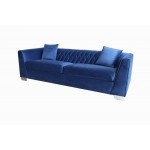 Cambridge Contemporary Sofa in Brushed Stainless Steel and Blue Velvet