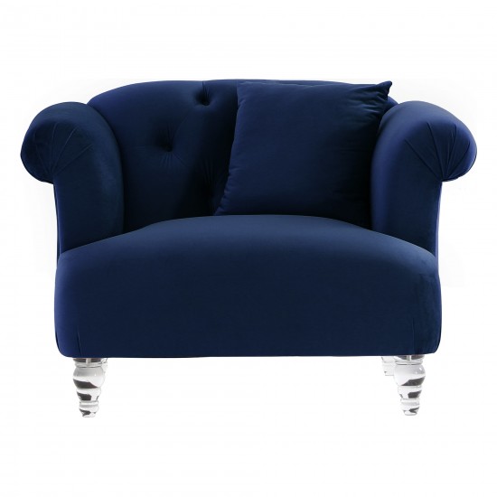 Elegance Contemporary Chair in Blue Velvet with Acrylic Legs