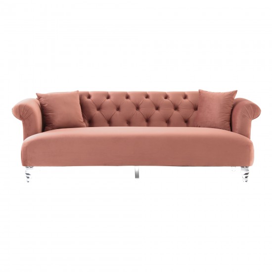 Elegance Contemporary Sofa in Blush Velvet with Acrylic Legs