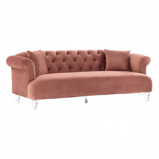 Elegance Contemporary Sofa in Blush Velvet with Acrylic Legs