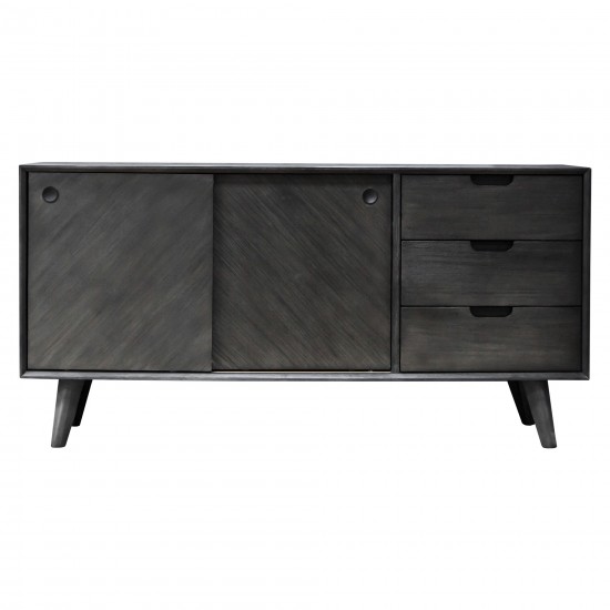 Leven Mid-Century Tundra Gray Acacia Buffet Cabinet