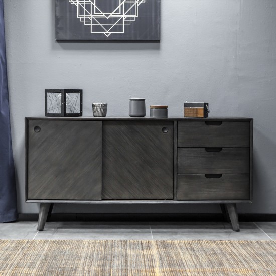 Leven Mid-Century Tundra Gray Acacia Buffet Cabinet