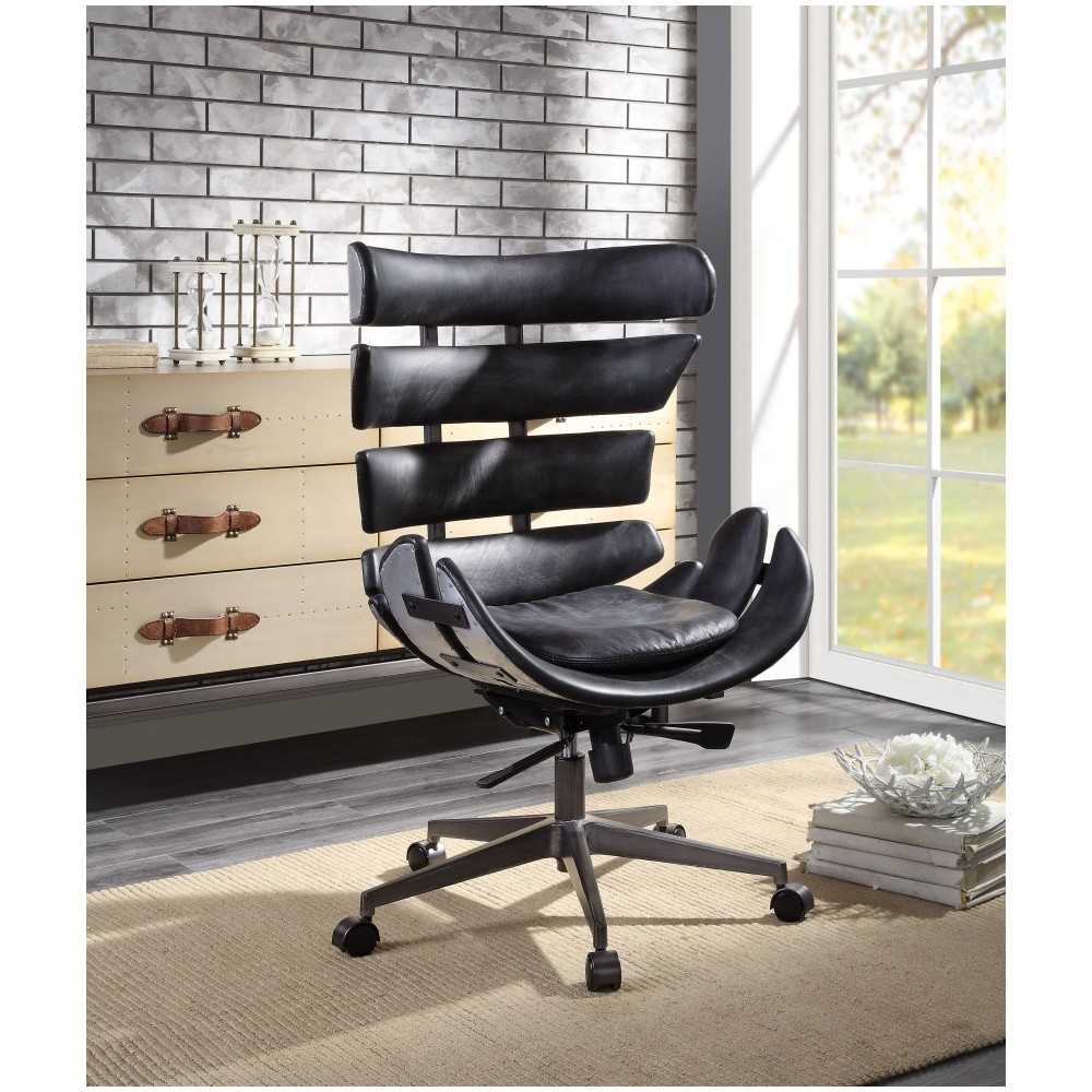 ACME Megan Executive Office Chair, Vintage Black Top Grain Leather & Aluminum