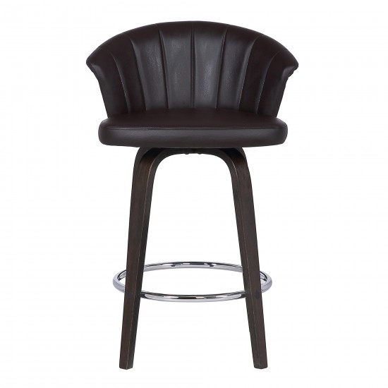 Ashley Wood Back 26" Swivel Brown Faux Leather Bar Stool