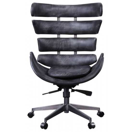 ACME Megan Executive Office Chair, Vintage Black Top Grain Leather & Aluminum