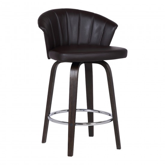 Ashley Wood Back 30" Swivel Brown Faux Leather Bar Stool