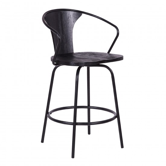 Payton Industrial 26" Swivel Black Wood and Metal Bar Stool