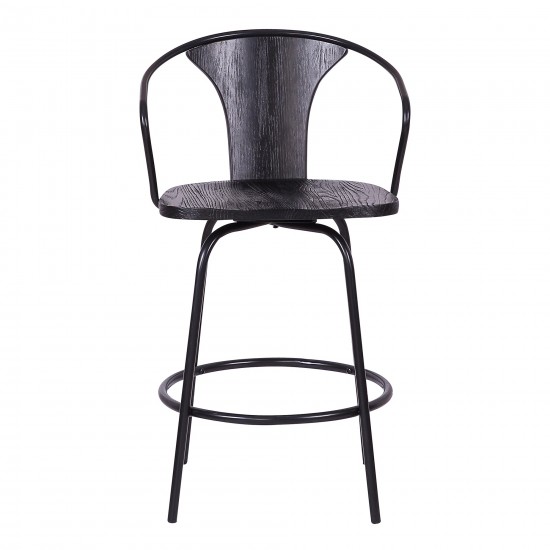 Payton Industrial 26" Swivel Black Wood and Metal Bar Stool