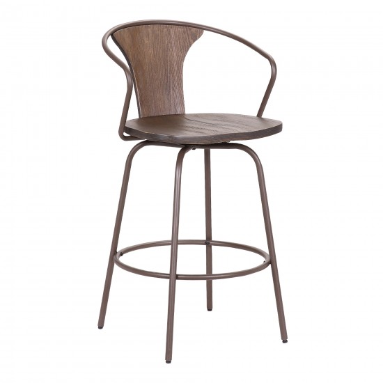 Payton Industrial 26" Swivel Walnut Wood and Metal Bar Stool