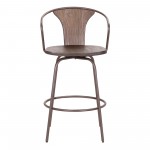 Payton Industrial 26" Swivel Walnut Wood and Metal Bar Stool